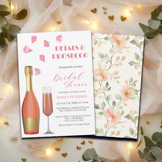 Petals und Prosecco Gold Flaschen Brautparty Einladung