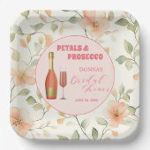 Petals und Prosecco Gold Floral Brautparty Pappteller (Vorderseite)