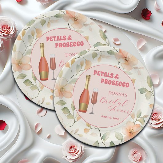 Petals und Prosecco Gold Floral Brautparty Pappteller