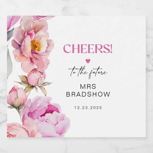 Petals und Prosecco hellrosa Péronenbridal Schaumweinetikett (Einzelnes Label)