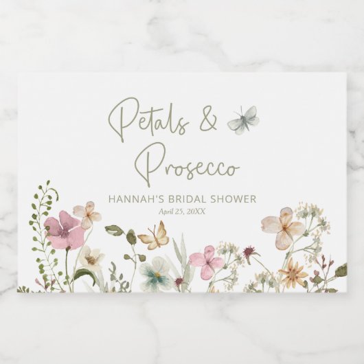 Petals und Prosecco-Hochzeitsstift Schaumweinetikett (Einzelnes Label)
