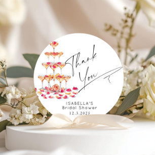 Petals und Prosecco Hot pink Braut Hochzeit Danke Runder Aufkleber