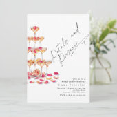 Petals und Prosecco minimal Modernes Brautparty Einladung (Stehend Vorderseite)