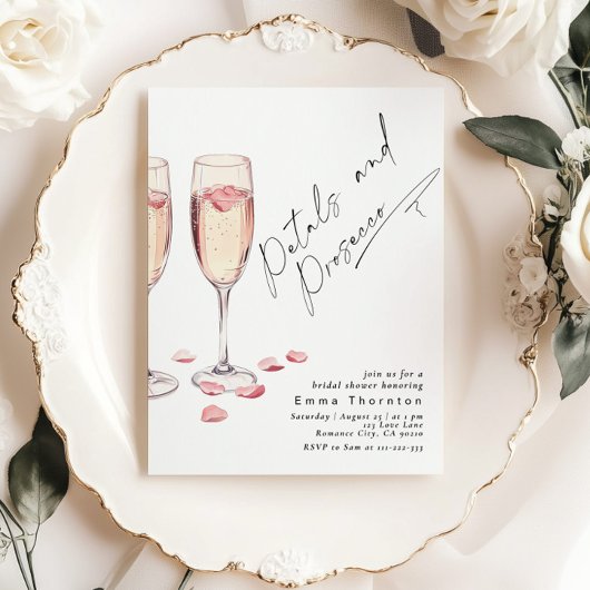 Petals und Prosecco minimal Modernes Brautparty Einladung