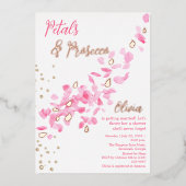 Petals und Prosecco Pink Bridal Dusche Einladung (Vorderseite)