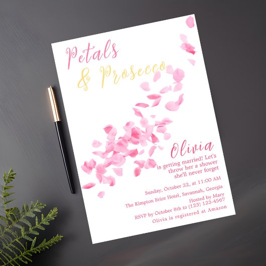 Petals und Prosecco Pink Bridal Dusche Einladung