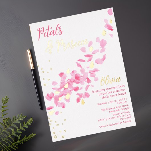 Petals und Prosecco Pink Bridal Dusche Einladung