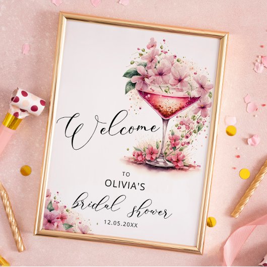Petals und Prosecco Pink Bridal Willkommen Poster