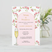 Petals und Prosecco Pink & Gold Brautparty Einladung (Stehend Vorderseite)