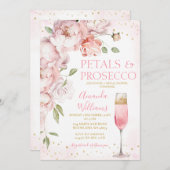 Petals und Prosecco Rosa Brautparty Einladung (Vorne/Hinten)