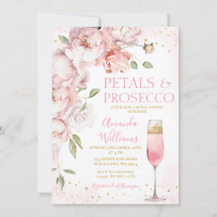 Petals und Prosecco Rosa Brautparty Einladung