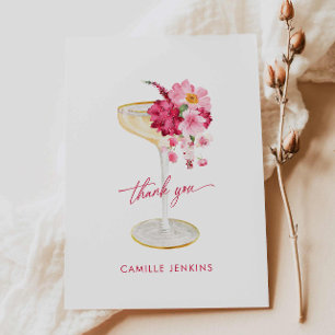 Petals und Prosecco Rosa Junggesellinnen-Abschieds Dankeskarte