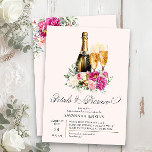 Petals und Prosecco Rosa Pfingstrosen-Brautjungges Einladung
