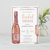 Petals und Prosecco Rose Gold Modernes Brautparty Einladung (Stehend Vorderseite)