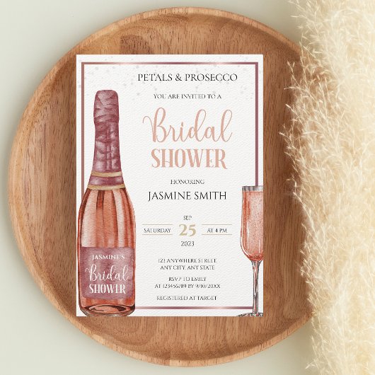 Petals und Prosecco Rose Gold Modernes Brautparty Einladung