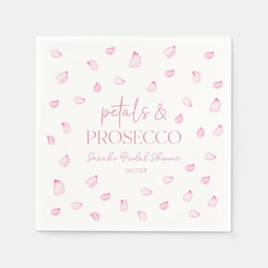 Petals und Prosecco Rosenblätter Brautparty Serviette (Vorderseite)