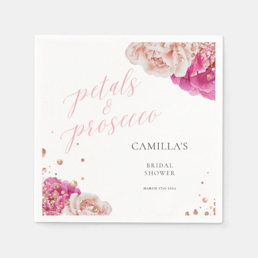 Petals und Prosecco Script Funkelnd Floral Serviette (Vorderseite)