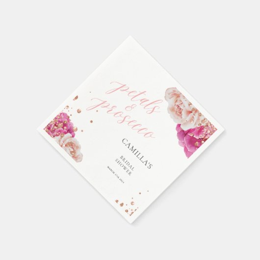 Petals und Prosecco Script Funkelnd Floral Serviette (Ecke)