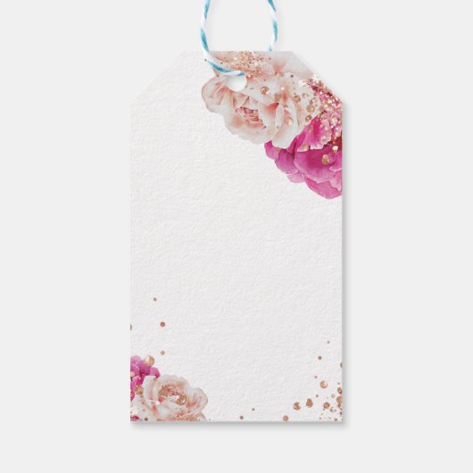 Petals und Prosecco Script Funkelnd rosa Blütenblä Geschenkanhänger (Rückseite)