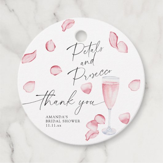 Petals und Prosecco - vielen Dank Brautparty Geschenkanhänger (Vorderseite)