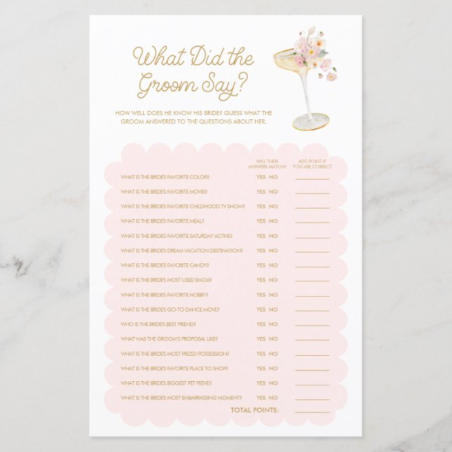 Petals und Prosecco Was hat das "Groom Say Game" g (Vorderseite)