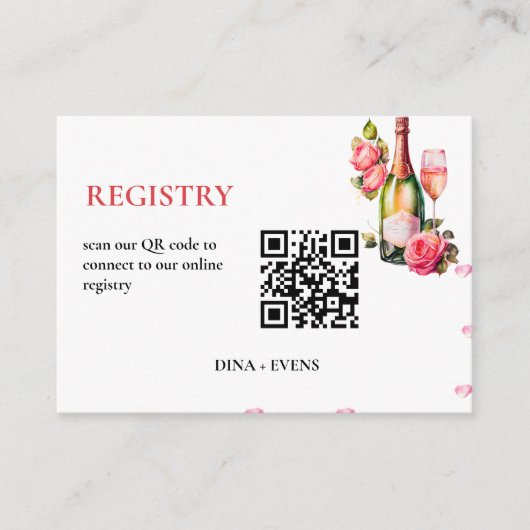 Petals und Prosecco Wedding Registry QR CODE Begleitkarte (Vorderseite)