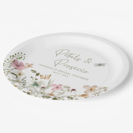 Petals und Prosecco-Wildblume Brautparty Pappteller (Schrägansicht)