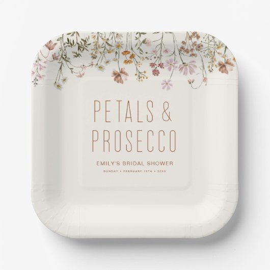 Petals und Prosecco-Wildblume Brautparty Pappteller (Vorderseite)