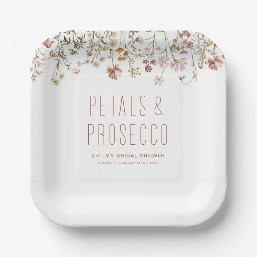 Petals und Prosecco-Wildblume Brautparty Pappteller (Vorderseite)