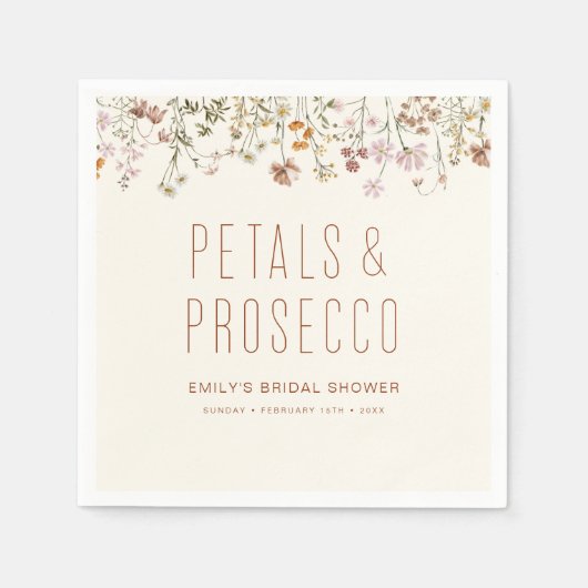Petals und Prosecco-Wildblume Brautparty Serviette (Vorderseite)