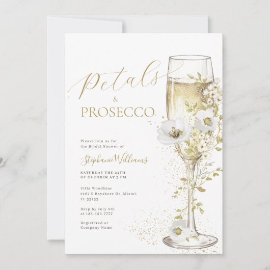 Petals und Prosecco-Wildblumen Brautparty Einladung (Vorderseite)