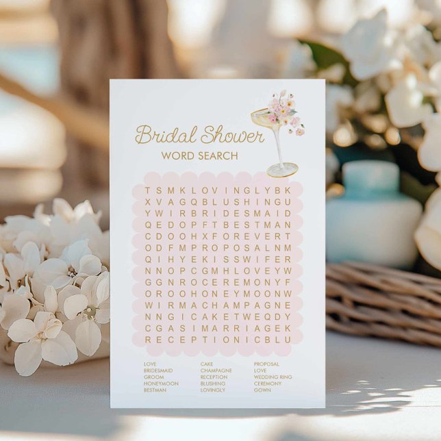 Petals und Prosecco Word Search Bridal Game (Bridal Shower Pink Champagne Word Search Game)