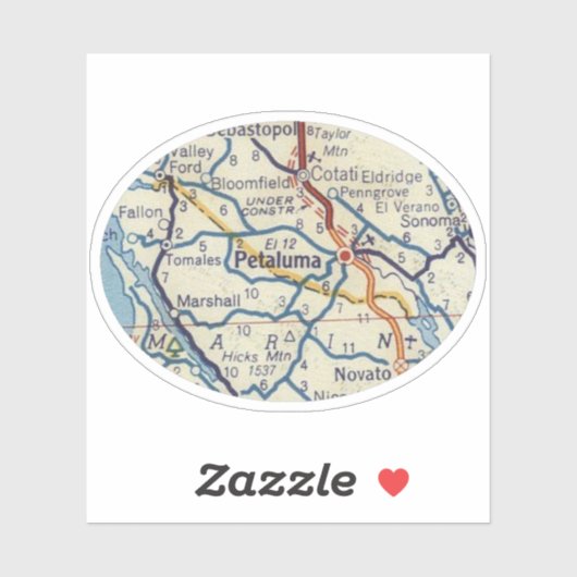 Petaluma CA Vintag Map Aufkleber (Blatt)
