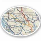 Petaluma CA Vintag Map Aufkleber (Vorderseite)
