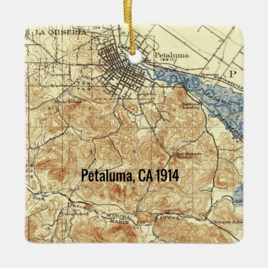 Petaluma CA Vintag Map Keramikornament (Vorderseite)