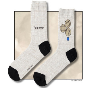 Pétanque, drei Kugeln auf einem beigen Leinendesig Socken