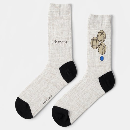 Pétanque, three balls on a beige linen design socken (Linkes Detail)
