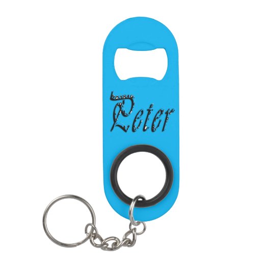 "Peter" Blaue Zahlen Peter Name, Mini Flaschenöffner (Vorderseite)