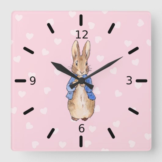 Peter das Herzmuster des Kaninchens Quadratische Wanduhr (Vorderseite)