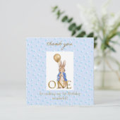 Peter das Kaninchen Erster Geburtstag Dankeskarte (Stehend Vorderseite)