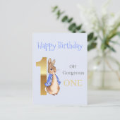 Peter das Kaninchen Erster Geburtstag Postkarte (Stehend Vorderseite)