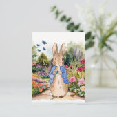 Peter das Kaninchen im Garten mit blauen Schmetter Postkarte (Stehend Vorderseite)