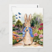 Peter das Kaninchen im Garten mit blauen Schmetter Postkarte (Vorne/Hinten)