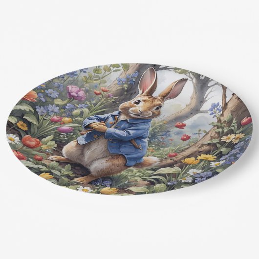 Peter das Kaninchen im verzauberten Wald Pappteller (Schrägansicht)
