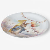 Peter das Kaninchen mit Ballons Erster Geburtstag Pappteller (Schrägansicht)