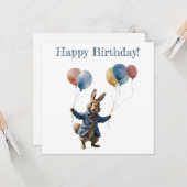 Peter das Kaninchen mit Ballons Glückwunsch Geburt Karte (Vorderseite/Rückseite Beispiel)