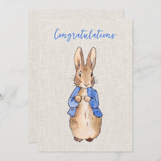 Peter das Kaninchen mit beigem Leinenuntergrund Einladung (Vorne/Hinten)
