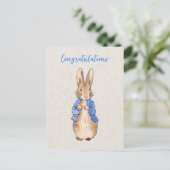 Peter das Kaninchen mit beigem Leinenuntergrund Postkarte (Stehend Vorderseite)