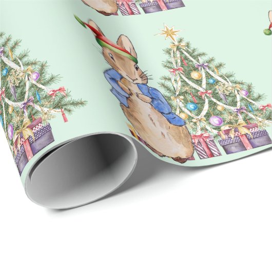 Peter das Kaninchen mit dem Weihnachtsbaum Geschenkpapier (Rolleneckpunkt)