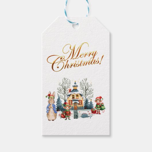 Peter das Kaninchen mit den Weihnachtelfen Geschenkanhänger (Vorderseite)